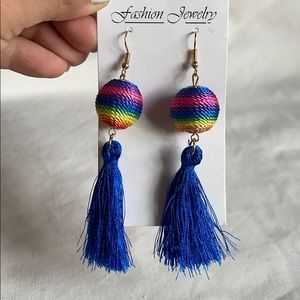 Rainbow Blue Tassel Earrings!